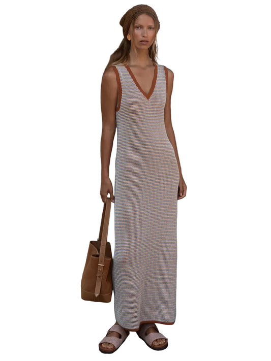Albane V-Neck Midi Dress- Caramel Clay