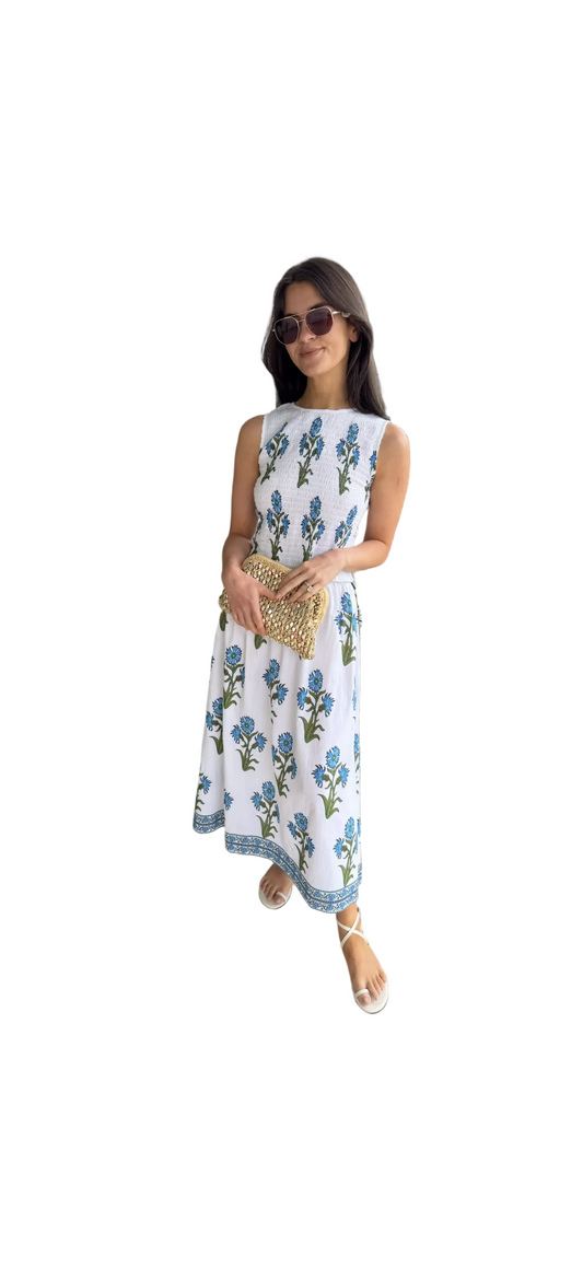 Brigette Smocked Top- Blue Blossom