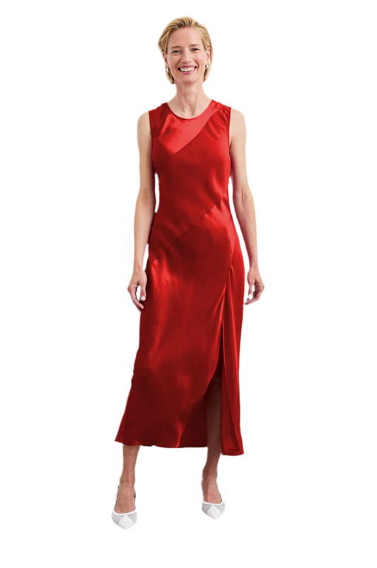 Sanya Silky Midi Dress- Scarlet