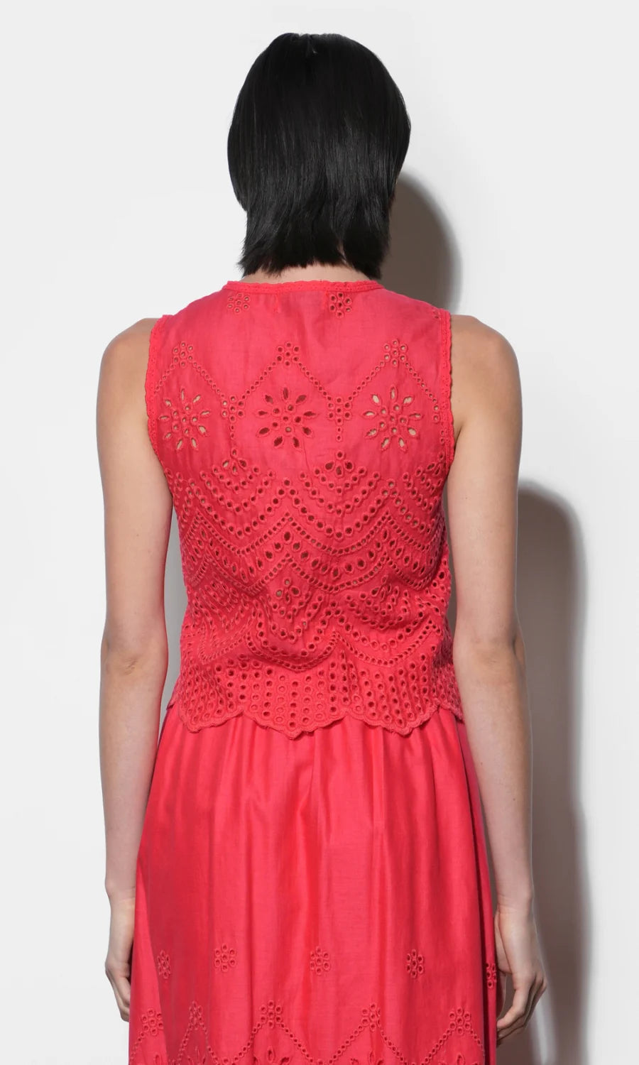 Effie Linen Eyelet Vest Top- Red