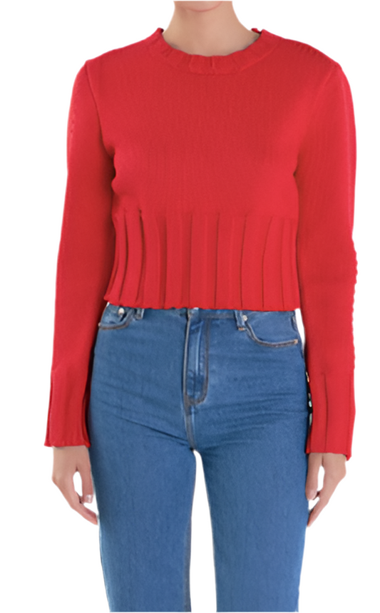 Open Back Cropped Sweater- Red