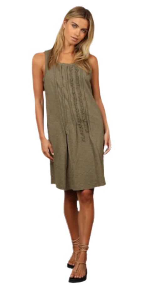 Ruffle Pintuck Dress- Olive