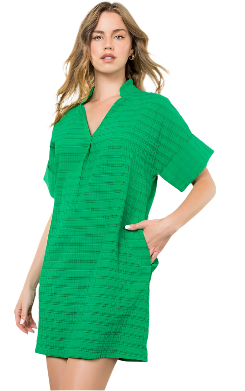 Short sleeve Vneck Dress- Green