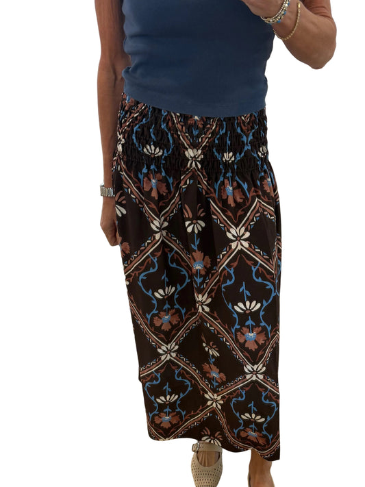Alessa Smocked Waist Midi Skirt- Acacia