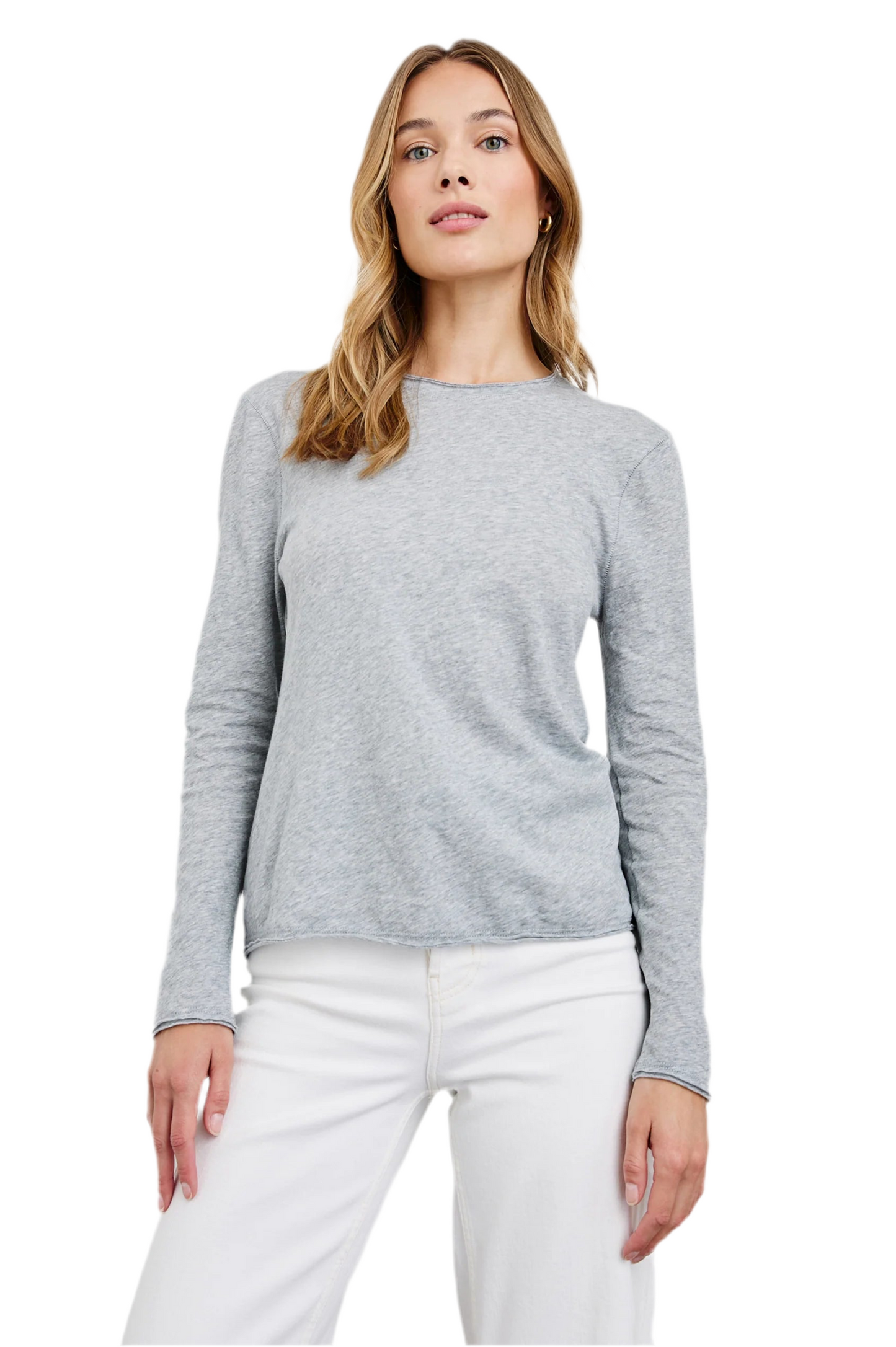 Long Sleeve Crew Neck Tee- Heather Grey