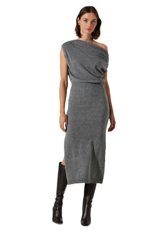 Val One Shoulder Sweater Dress- Charcol