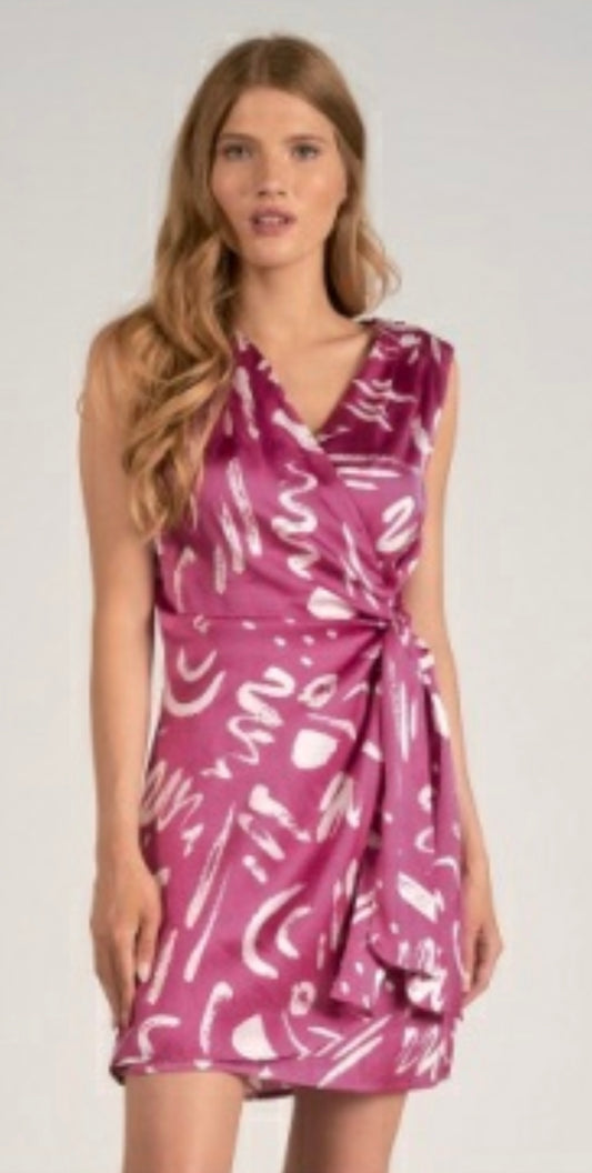 Sleeveless Wrap Dress- Mauve Abstract