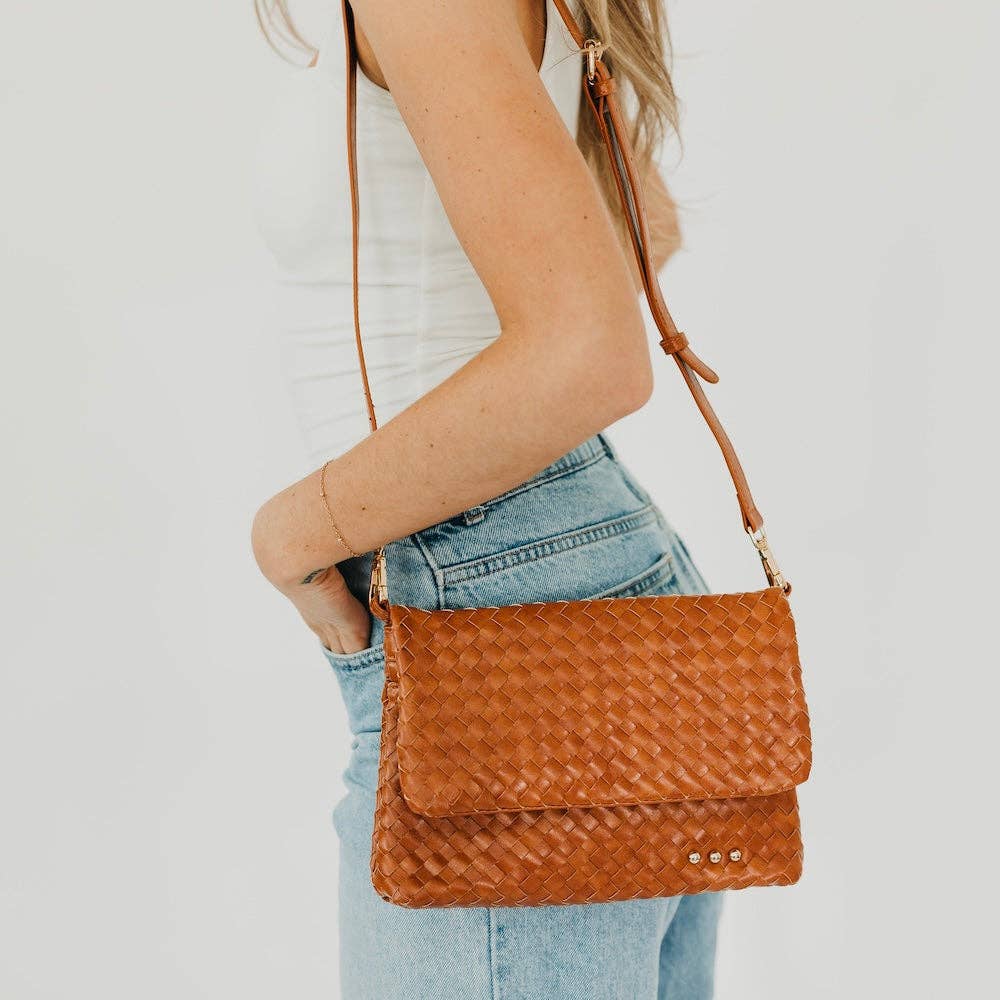 Wrenlee Woven Flap Crossbody: Brown