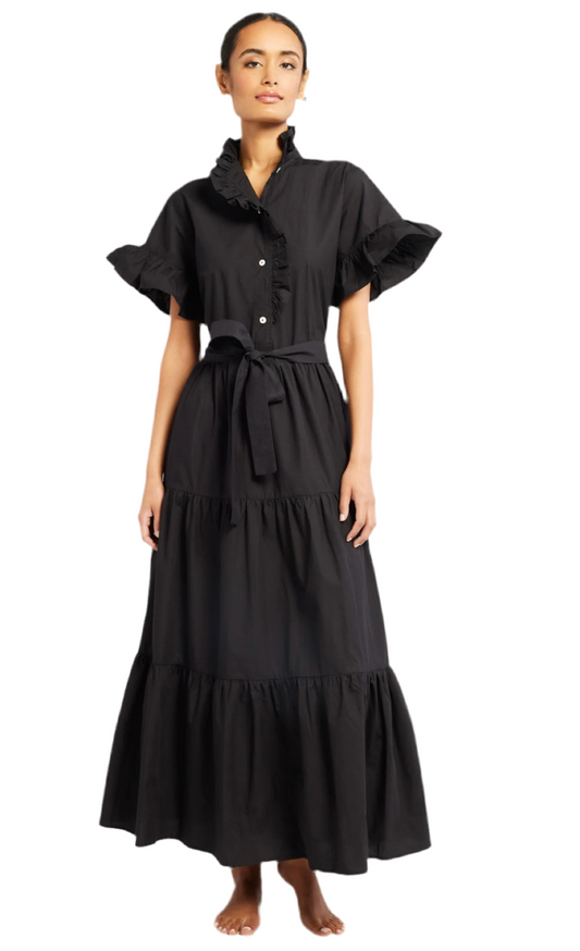 Victoria Ruffle Maxi Dress- Black