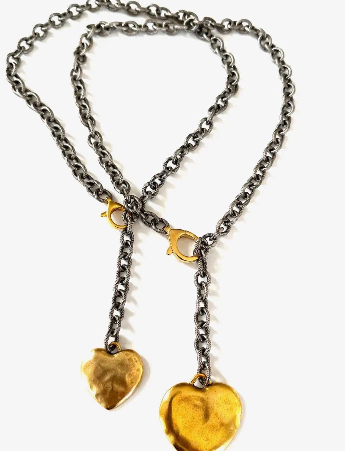 Puff Heart Y Drop Necklace