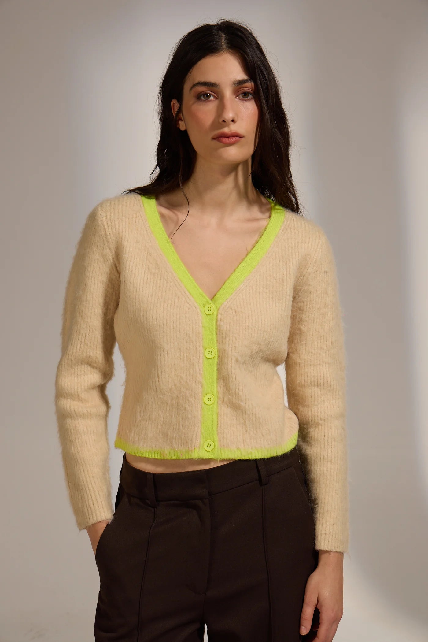 Queen Cardigan- Sand Lime