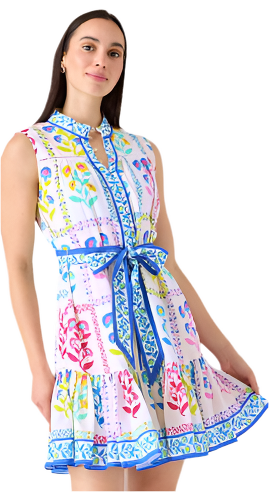 Lorina Sleeveless Dress- Floral Stamp