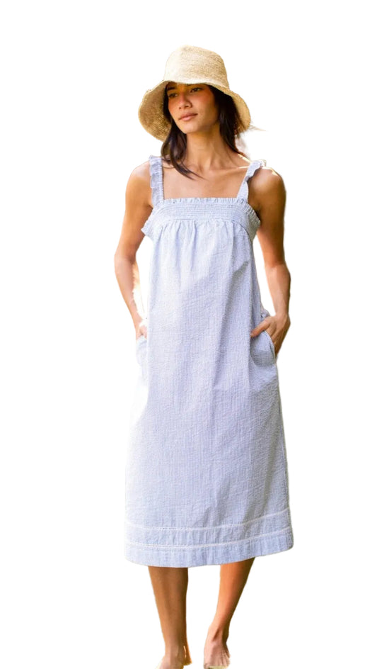 Felicity Dress- Blue Seersucker
