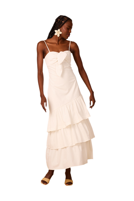 Ruffled Cotton Dress- Off White