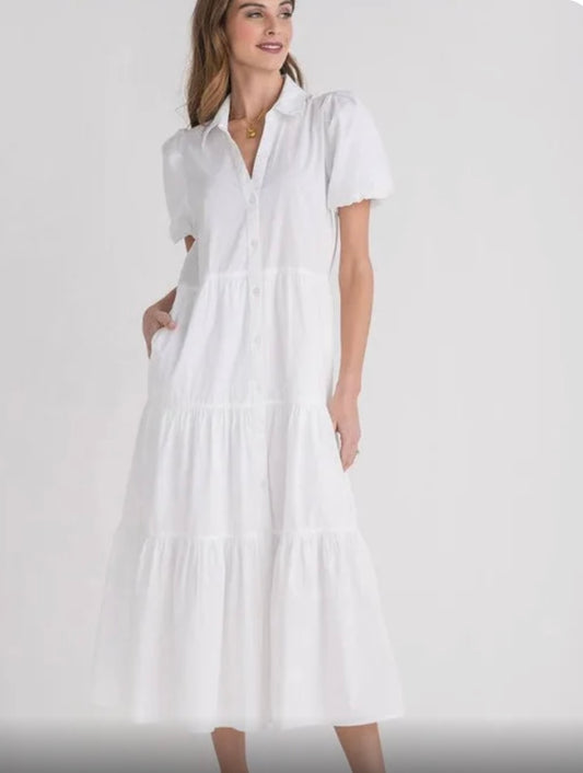 Short Sleeve Button Down Maxi-White