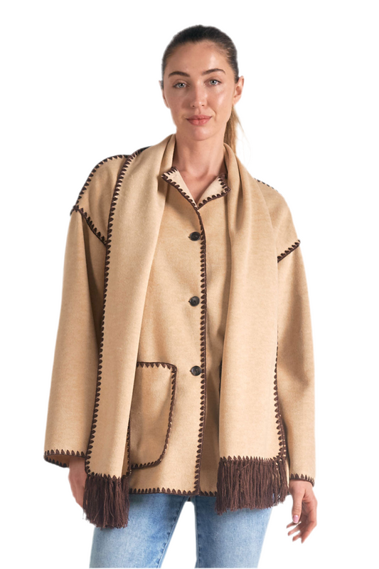 Jacket with Top Stitch- Tan