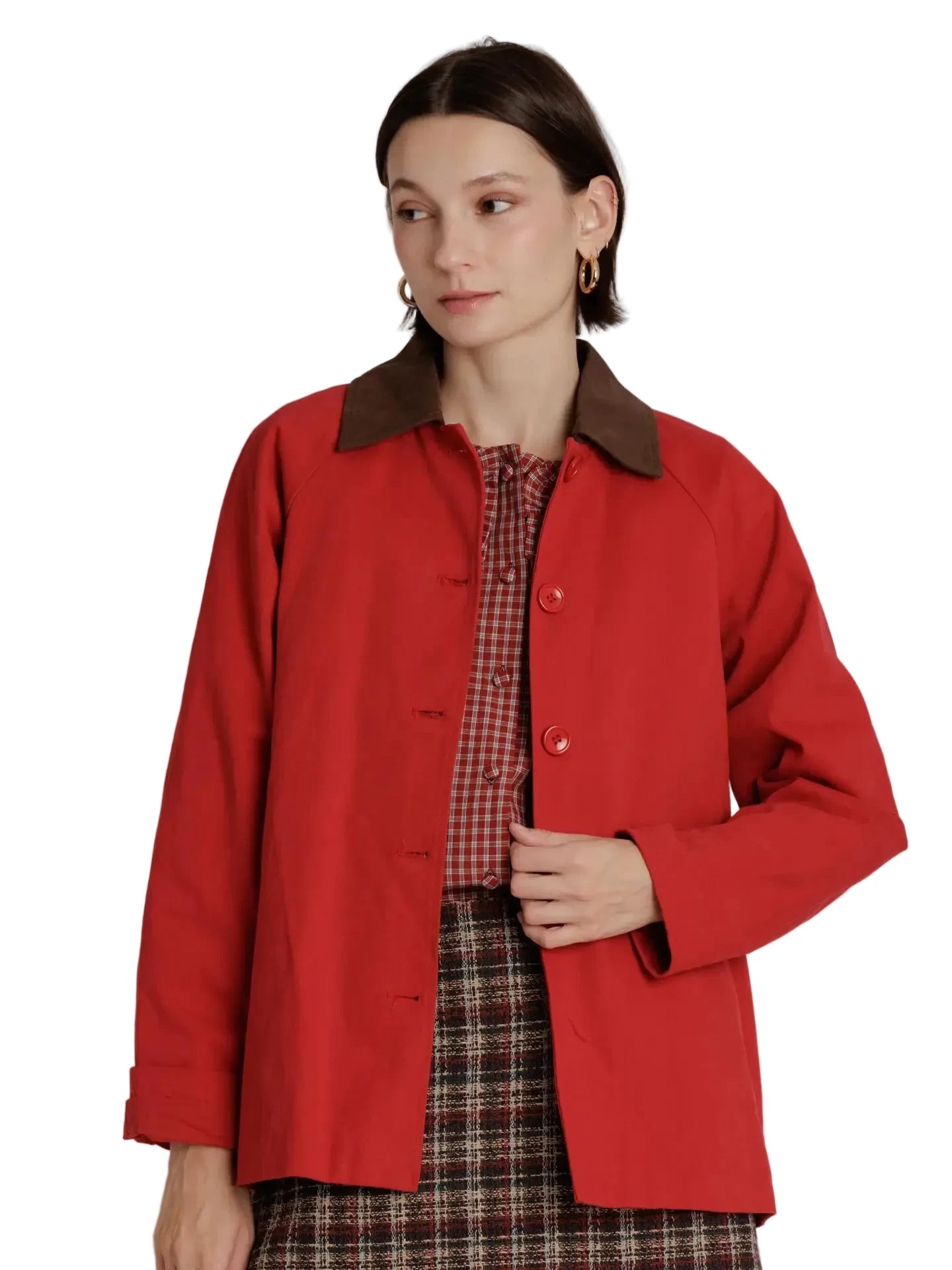 Contrast Collar Barn Jacket- Red