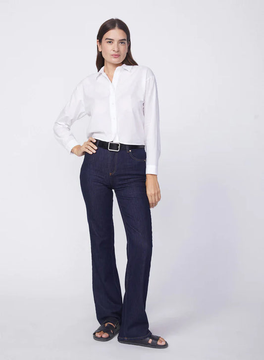 Voile Elastic Back Cropped Shirt- White