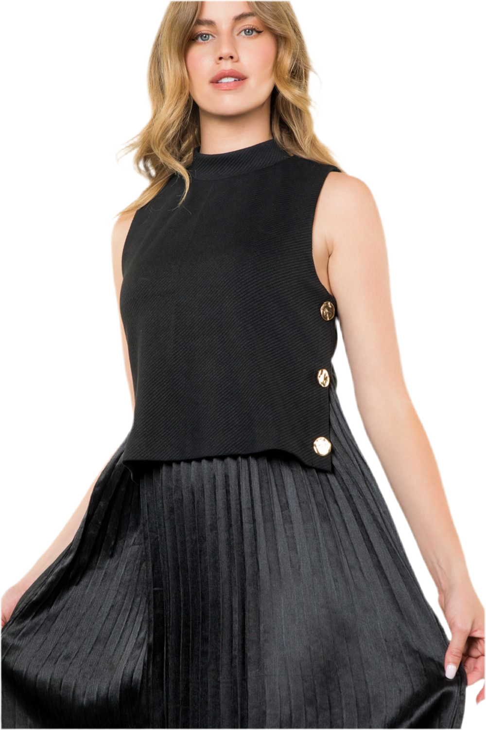 Pleated Skirt and Sweater Dress- Black