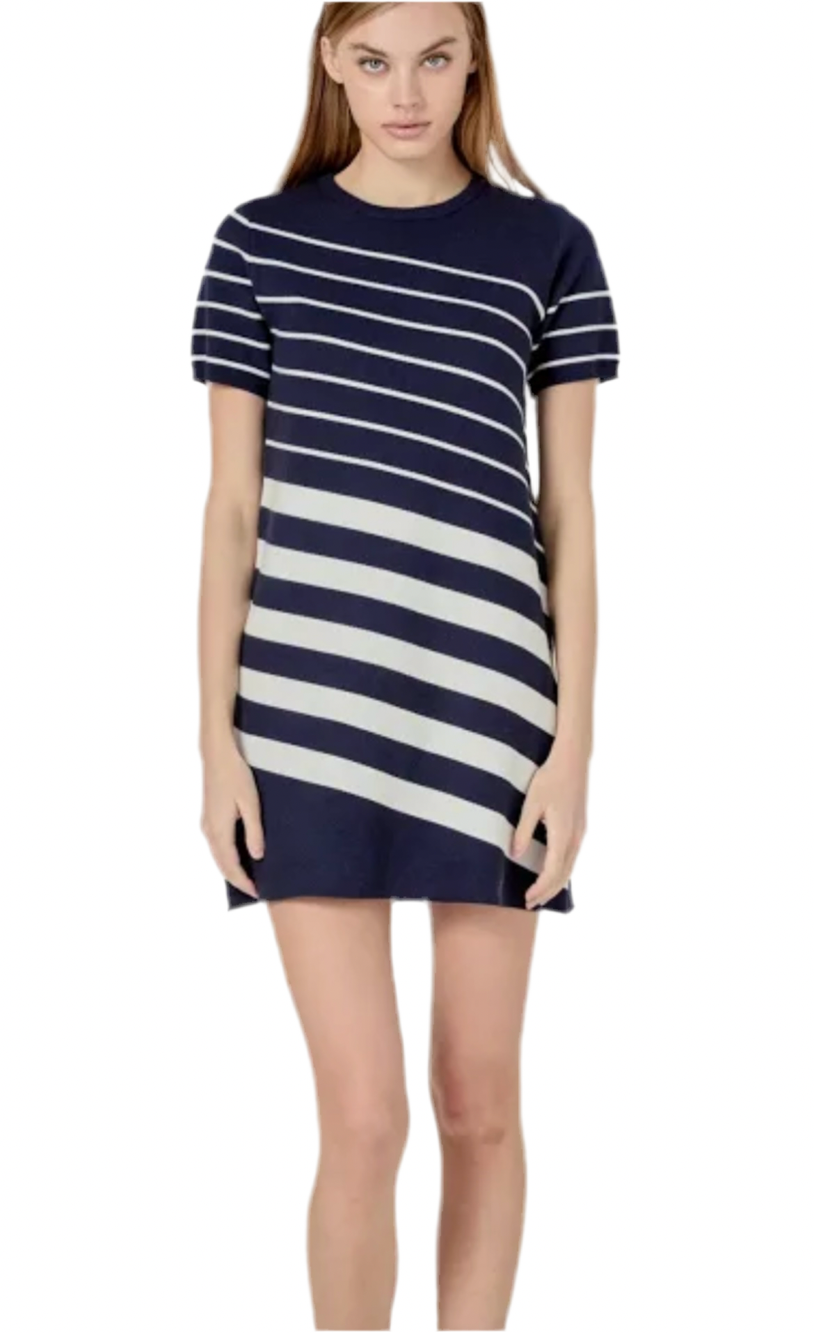 Short Sleeve Stripe Mini Dress- Navy