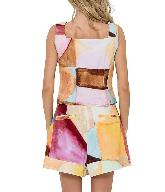 Yesika Printed Square Neck Sleeveless Top