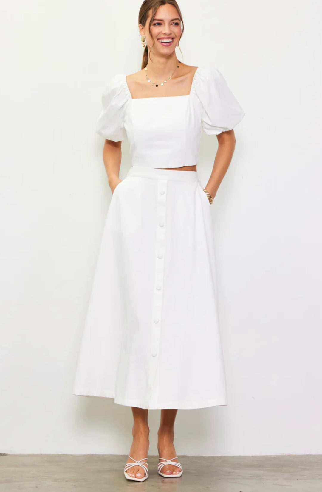 Button Down Maxi Skirt- Off White