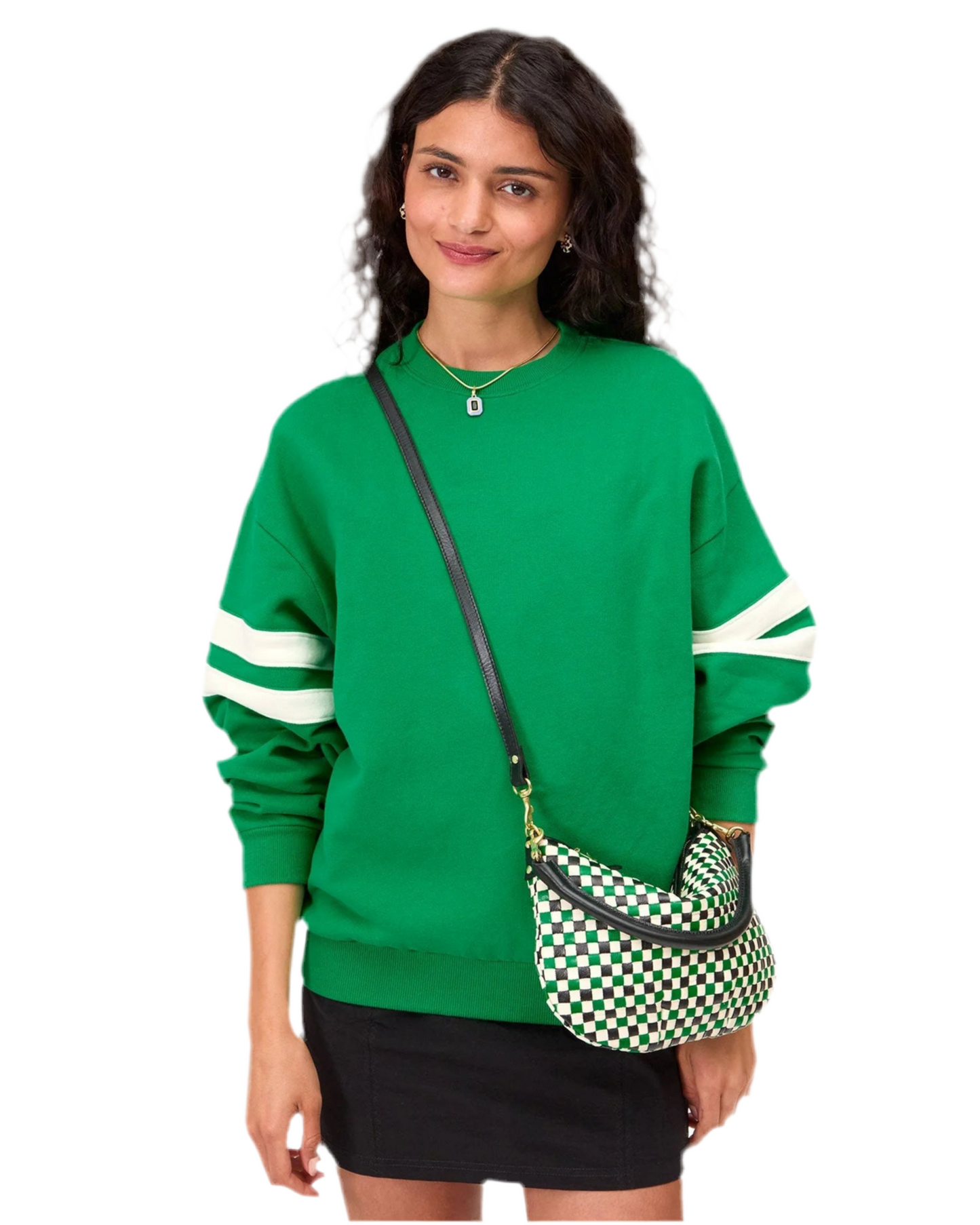 Petite Moyen Messenger- Woven Green Checker