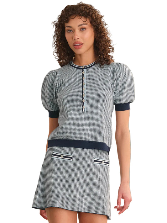 Greyson Tweed Puff Sleeve Henley
