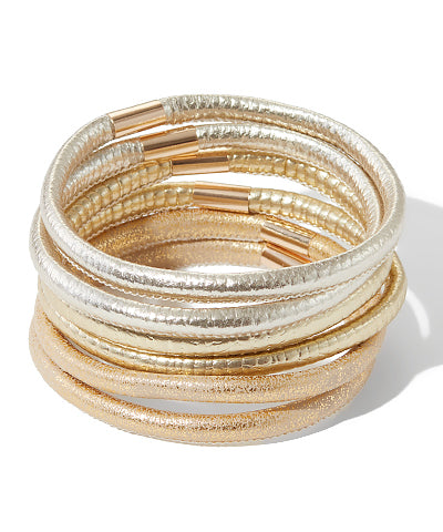 Six Row Leather Bracelet-Gold/Multi
