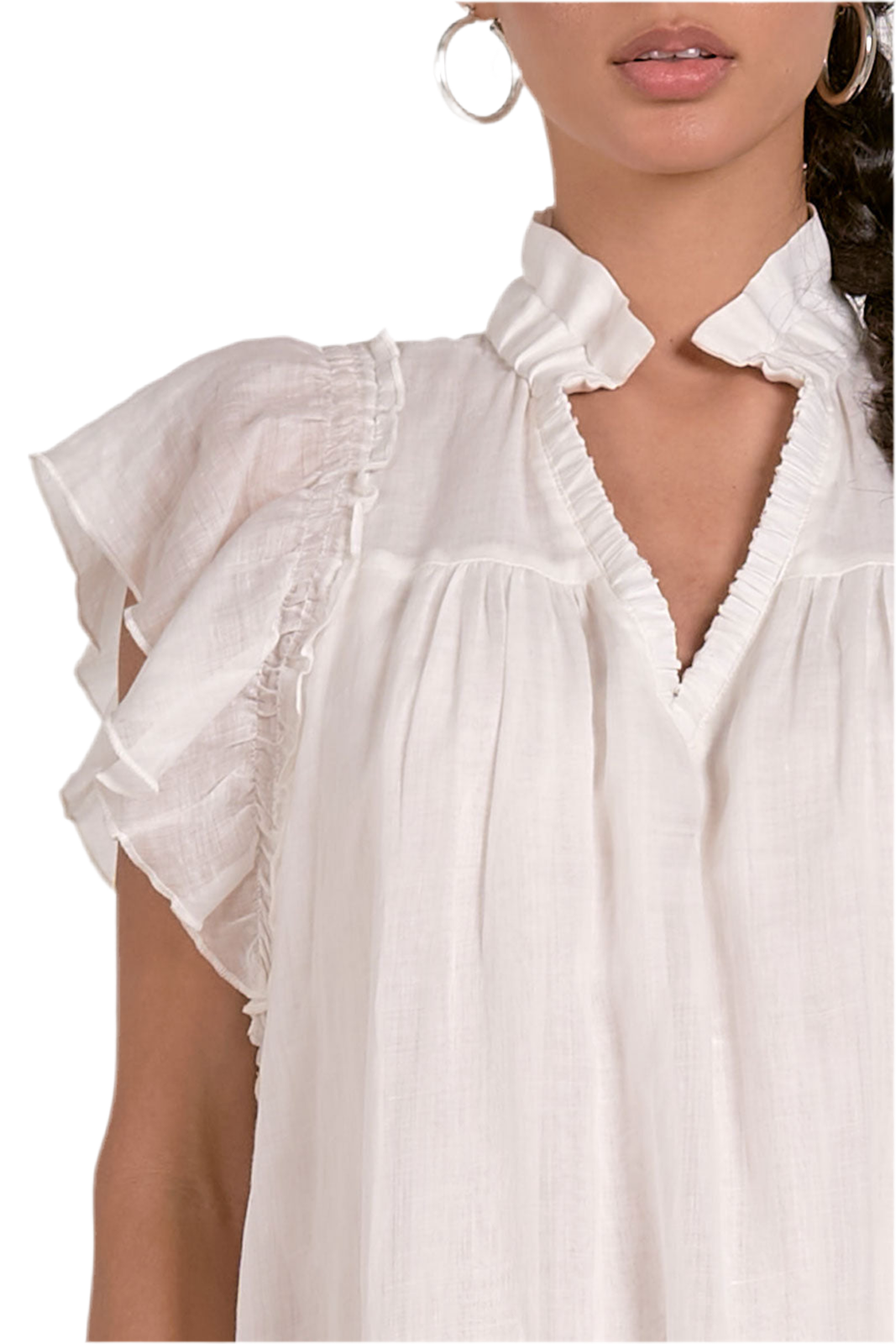 Flutter Sleeve Dropwaist Dress- White