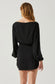 Long Billow Sleeve with Fitted Skirt Mini Dress- Black