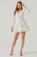 Tayah Pleated Smocked Long Sleeve Dress- White