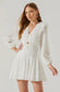 Tayah Pleated Smocked Long Sleeve Dress- White