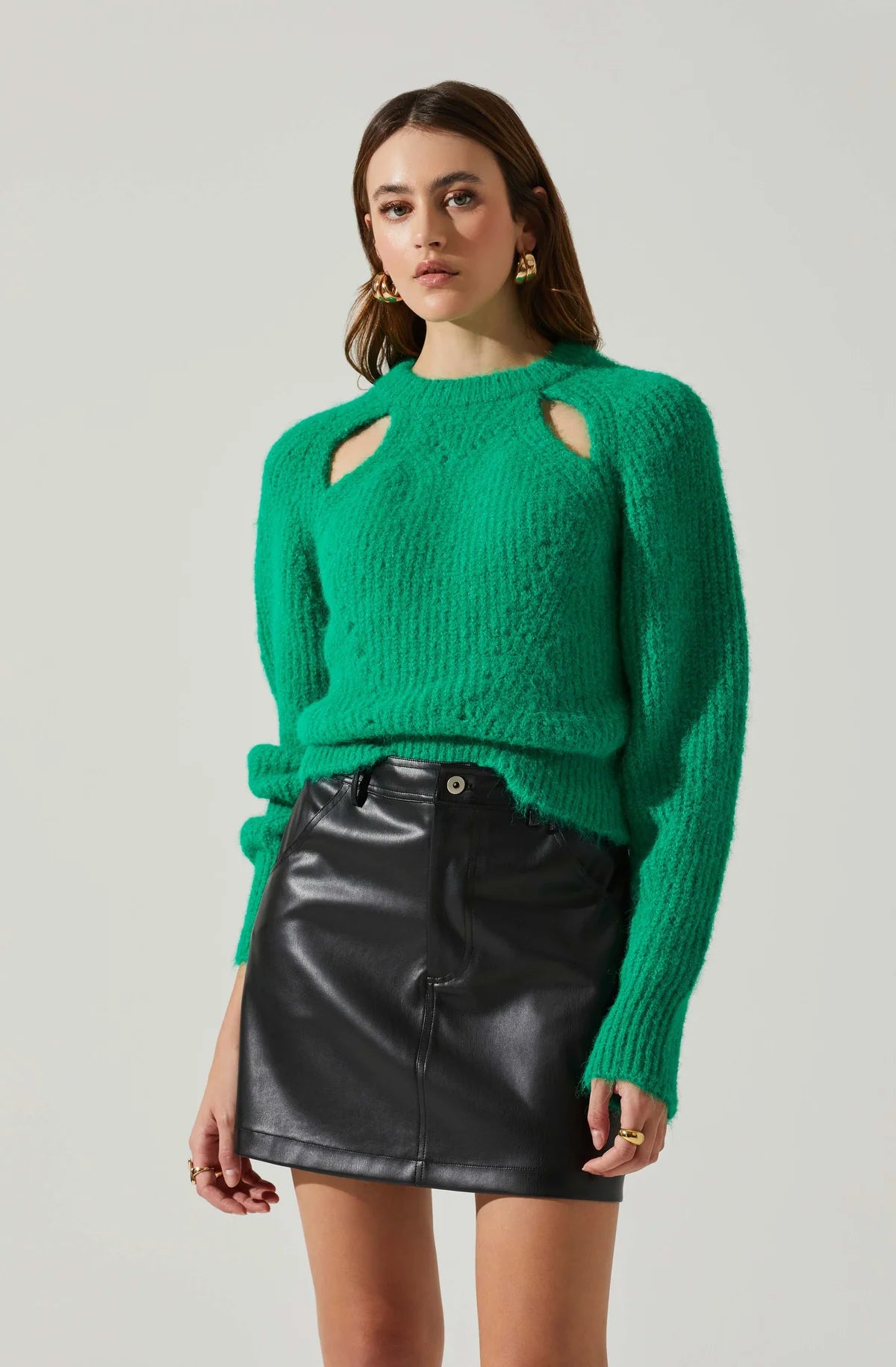 Shoulder Cut Out Sweater- Green