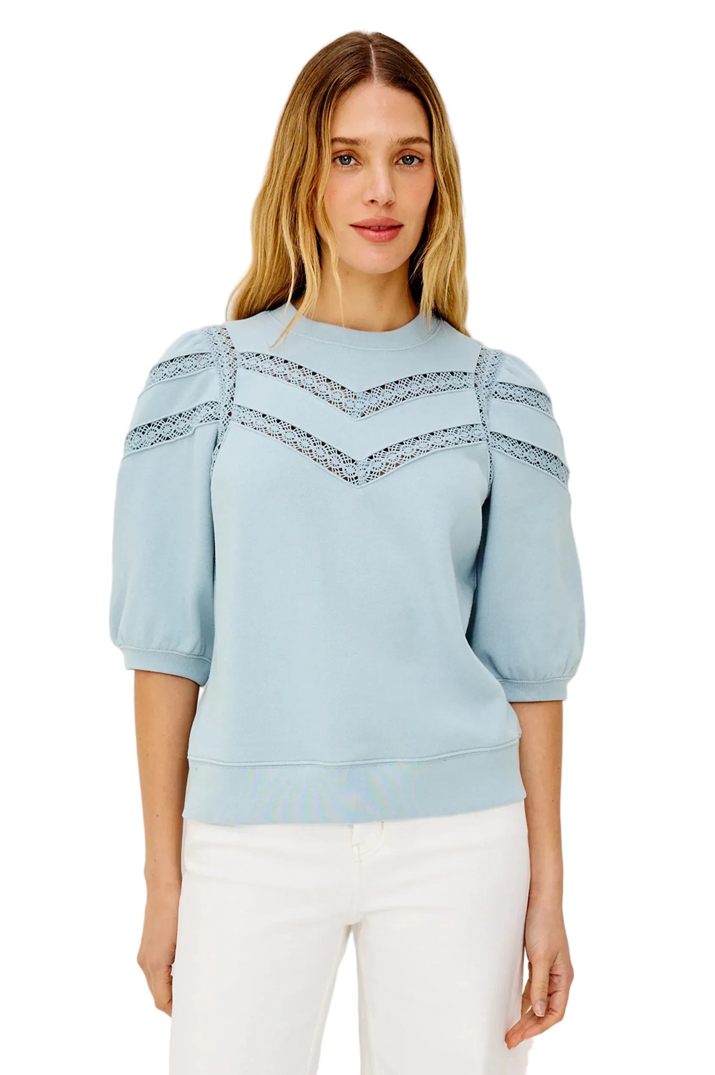 Adria Short Puff Sleeve Top- Sky