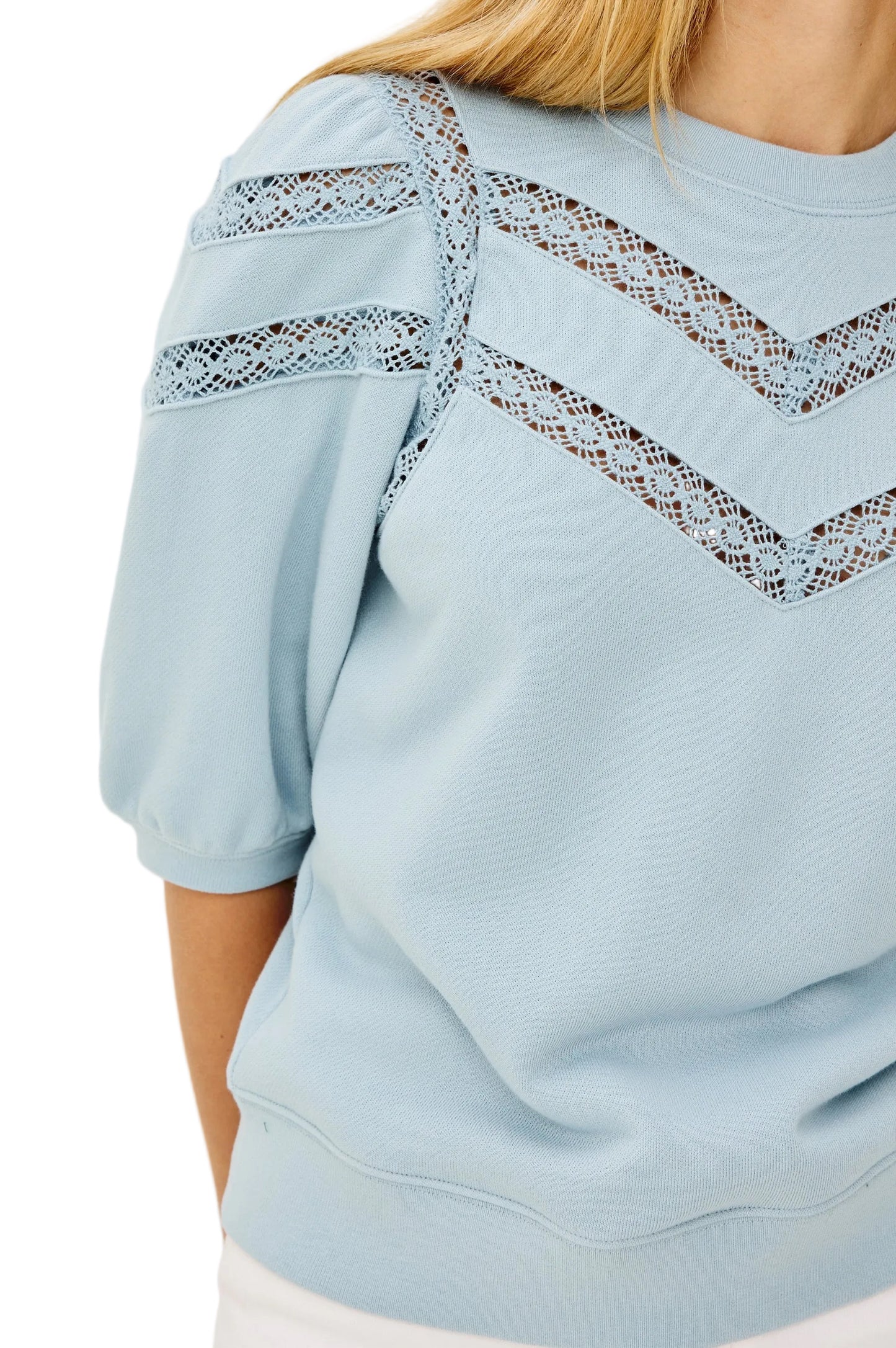 Adria Short Puff Sleeve Top- Sky