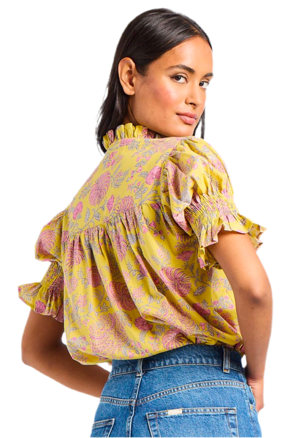 Marnie Puff Short Sleeve Top- Citron Floral