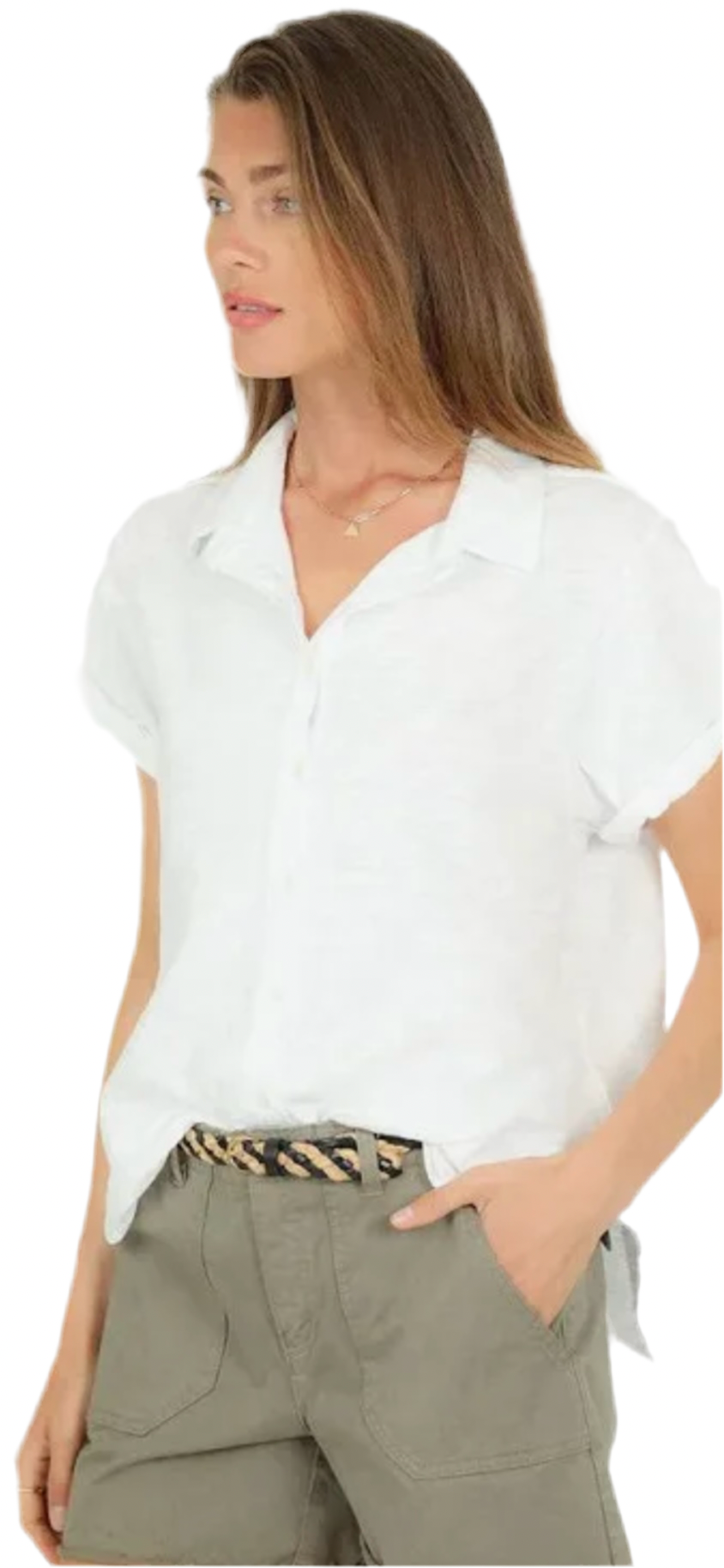 Short Roll Sleeve Shirt- White