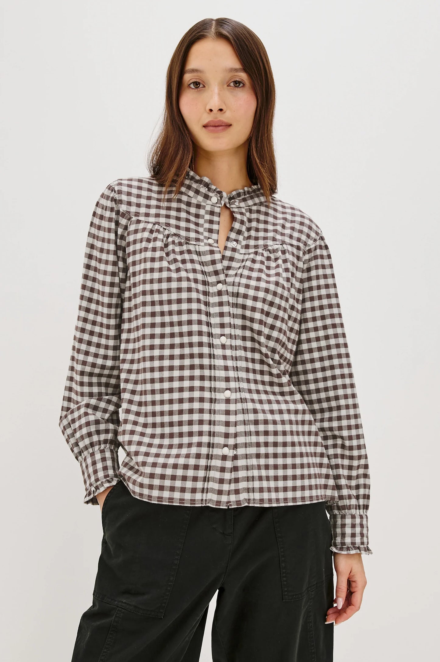 Alanna Checkered Top- Chocolate Chip