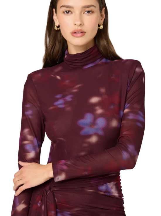 ASTR Aubriella Dress Dark Plum Multi mock neck detail