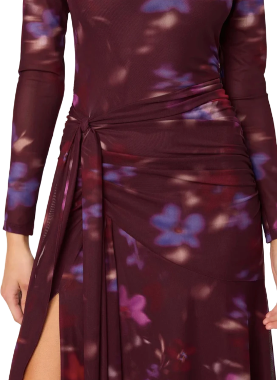 ASTR Aubriella Dress Dark Plum Multi ruching hip drape