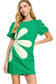 Side Cut out Flower Mini Dress- Emerald