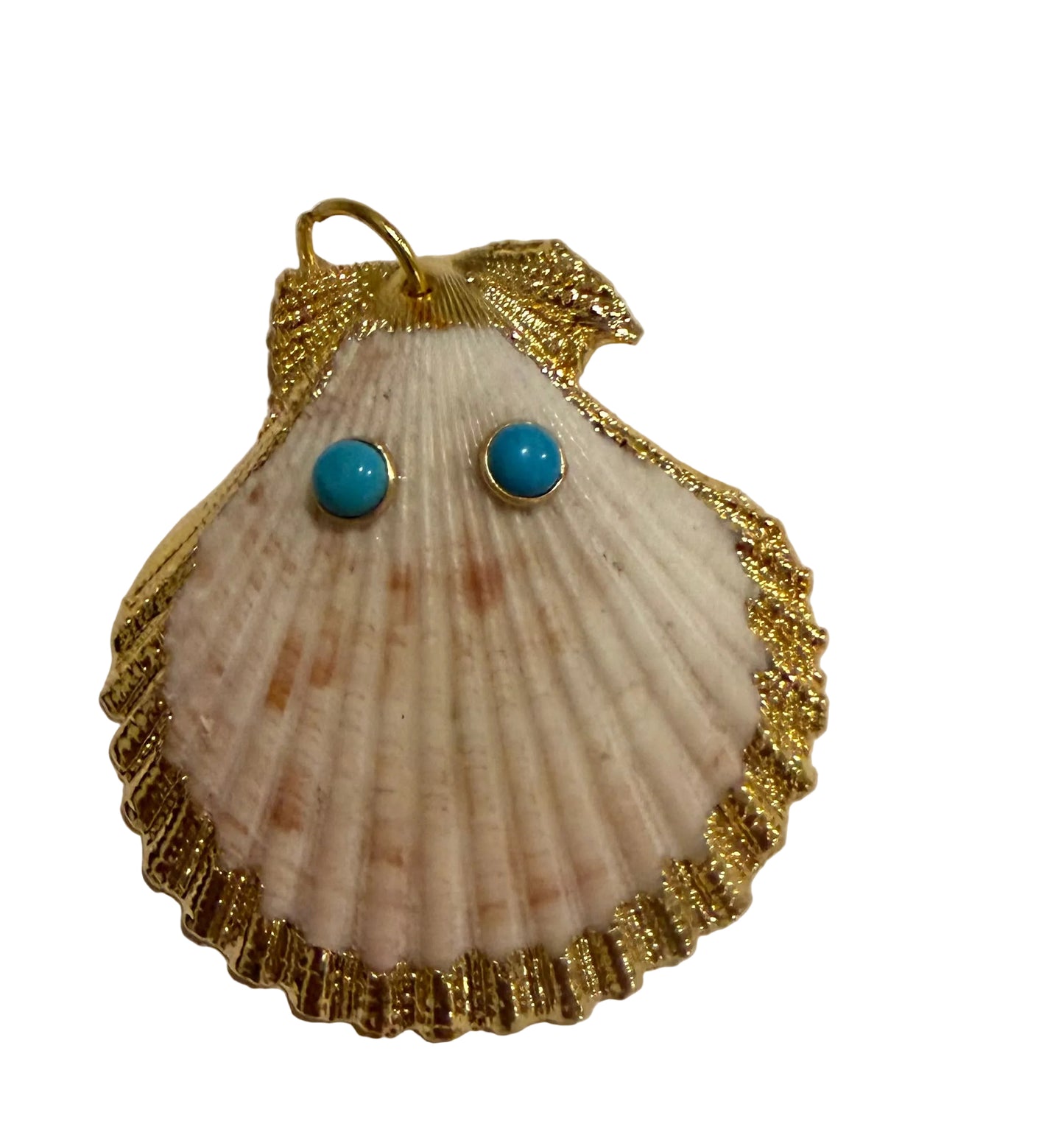 18k Gold fill scallop seashell Pendant with Turquoise Gem and one with black onyx