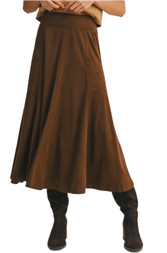 Suede Flare Midi Skirt