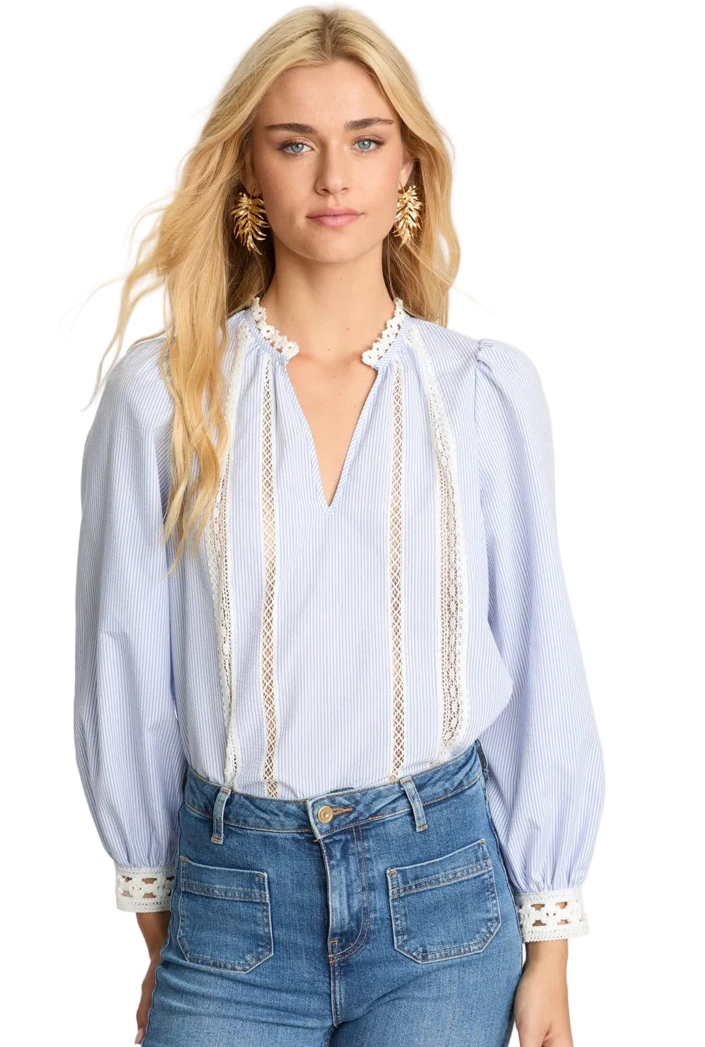Lena Seersucker Top- Blue/white