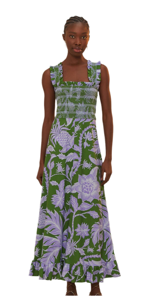 Tropical Swing Midi Smocked Dress