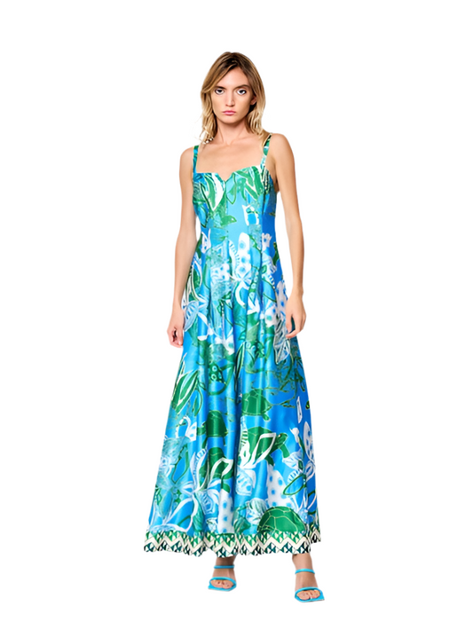 Carisa Printed Maxi Dress- Blue