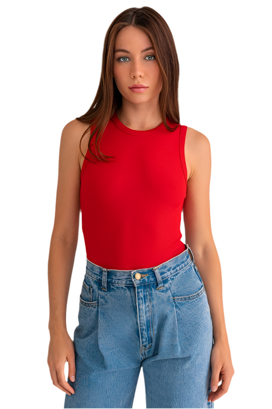 Rounded neck Bodysuit- Red