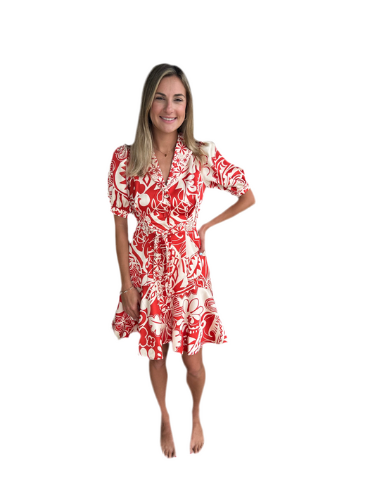 Floral Print Mini Dress- Red