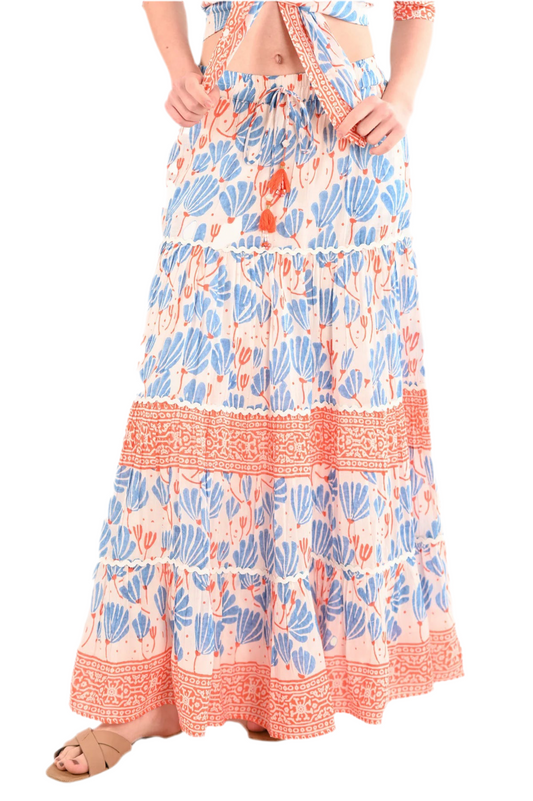 Shira Maxi Skirt- Blue Leaf